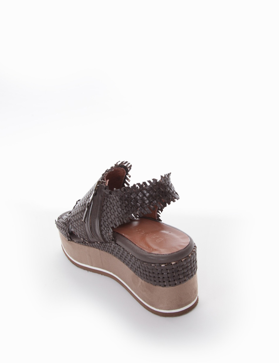 Wedge heels heel 5 cm dark brown leather