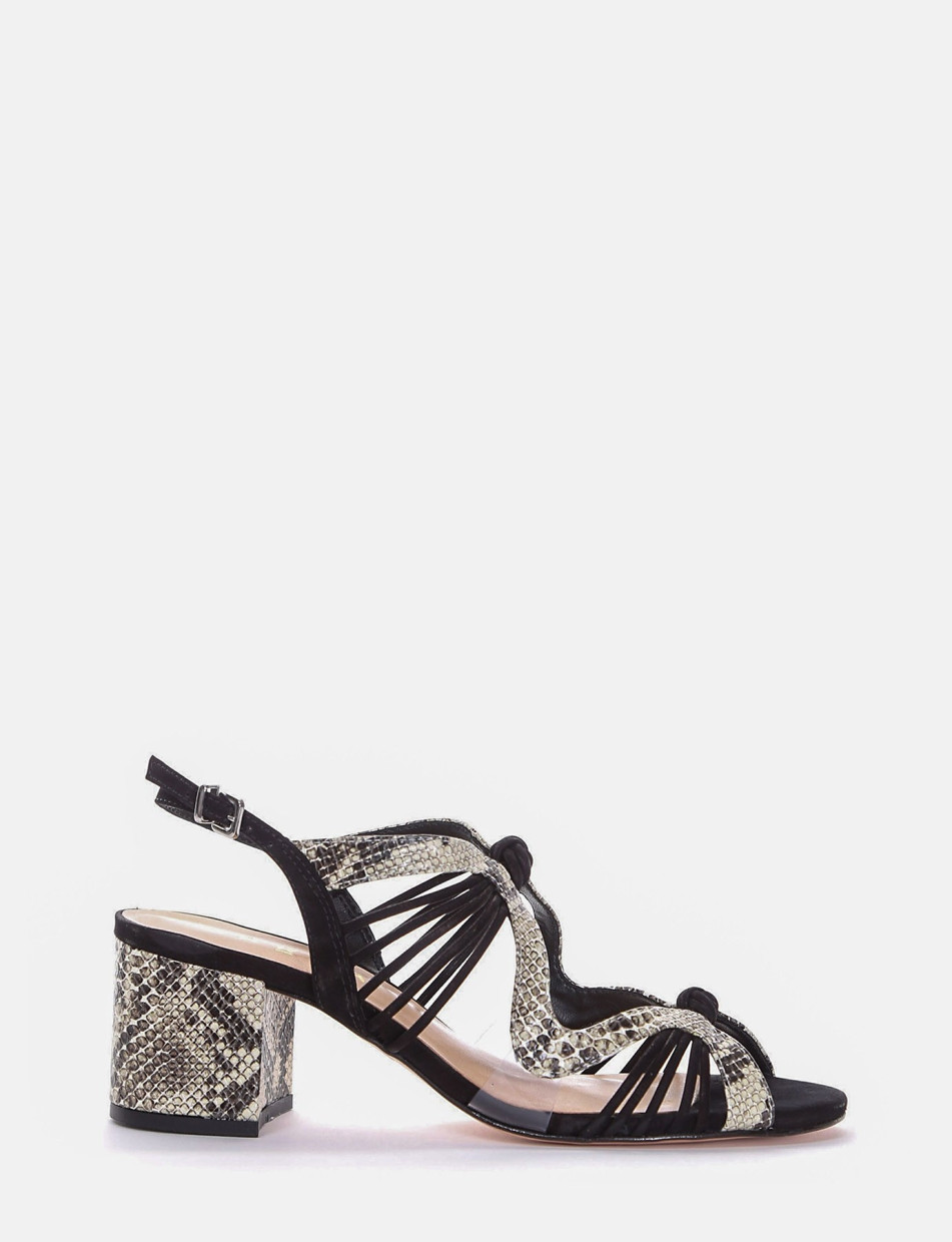 High heel sandals heel 5 cm black python