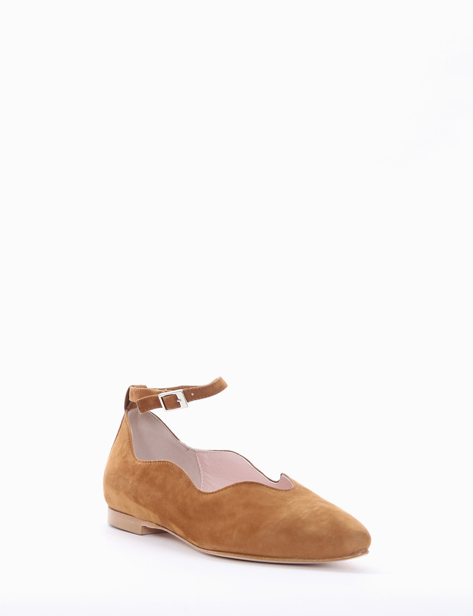 Flat shoes heel 1 cm brown chamois