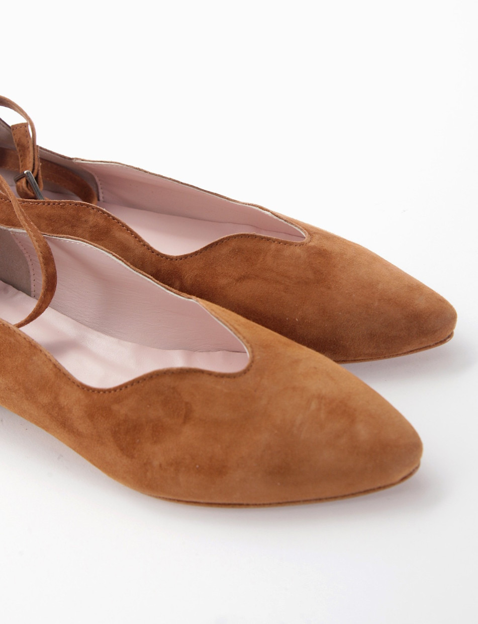 Flat shoes heel 1 cm brown chamois