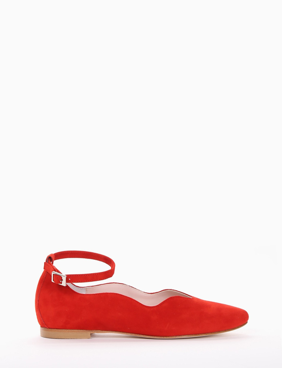 Flat shoes heel 1 cm red chamois