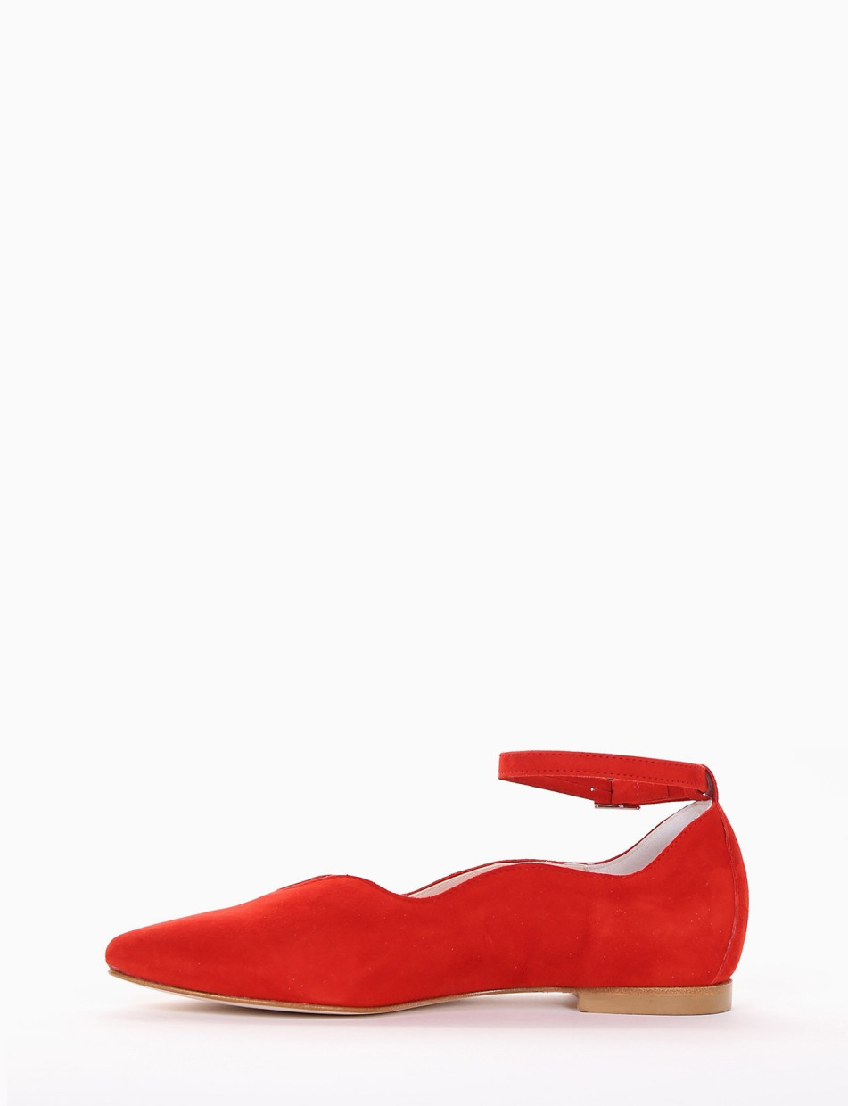 Flat shoes heel 1 cm red chamois