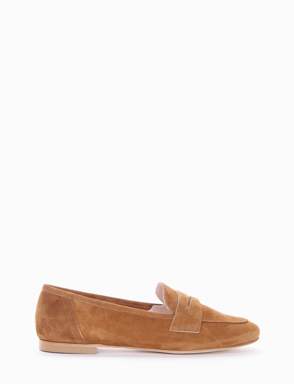 Loafers heel 1 cm brown chamois