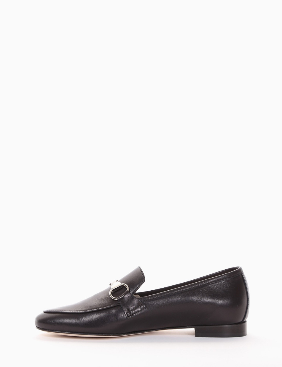 Loafers heel 1 cm black leather