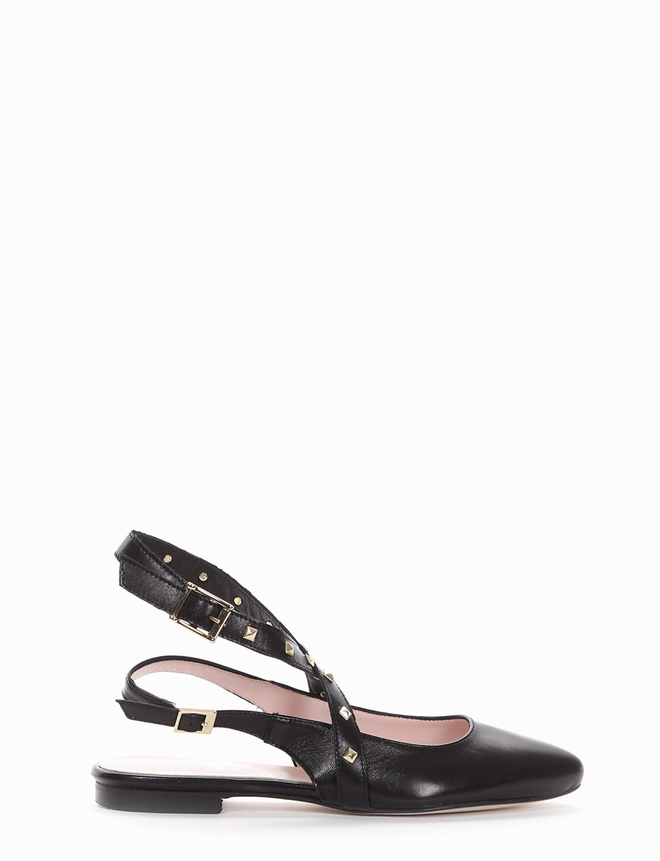 Ballerina slingback decoltè tacco 1 cm nero pelle