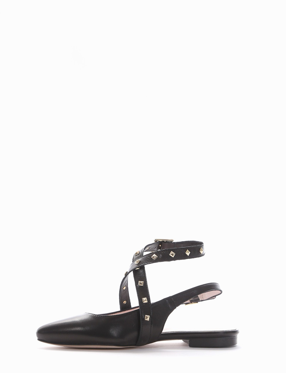 Ballerina slingback decoltè tacco 1 cm nero pelle