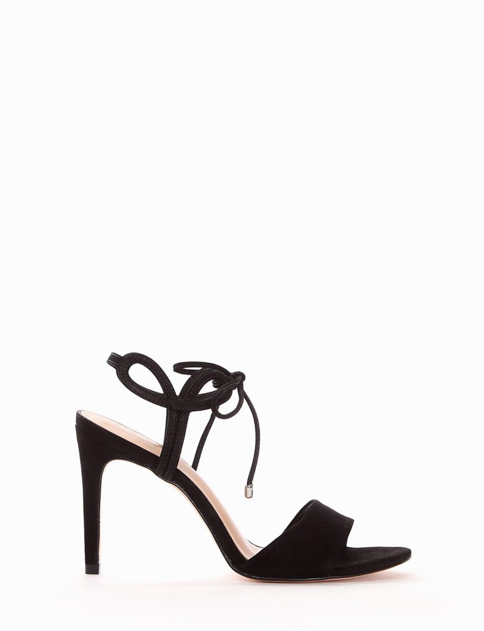 High heel sandals heel 10 cm black chamois