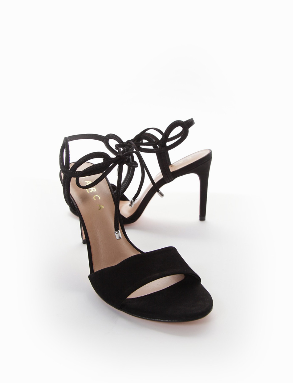 High heel sandals heel 10 cm black chamois