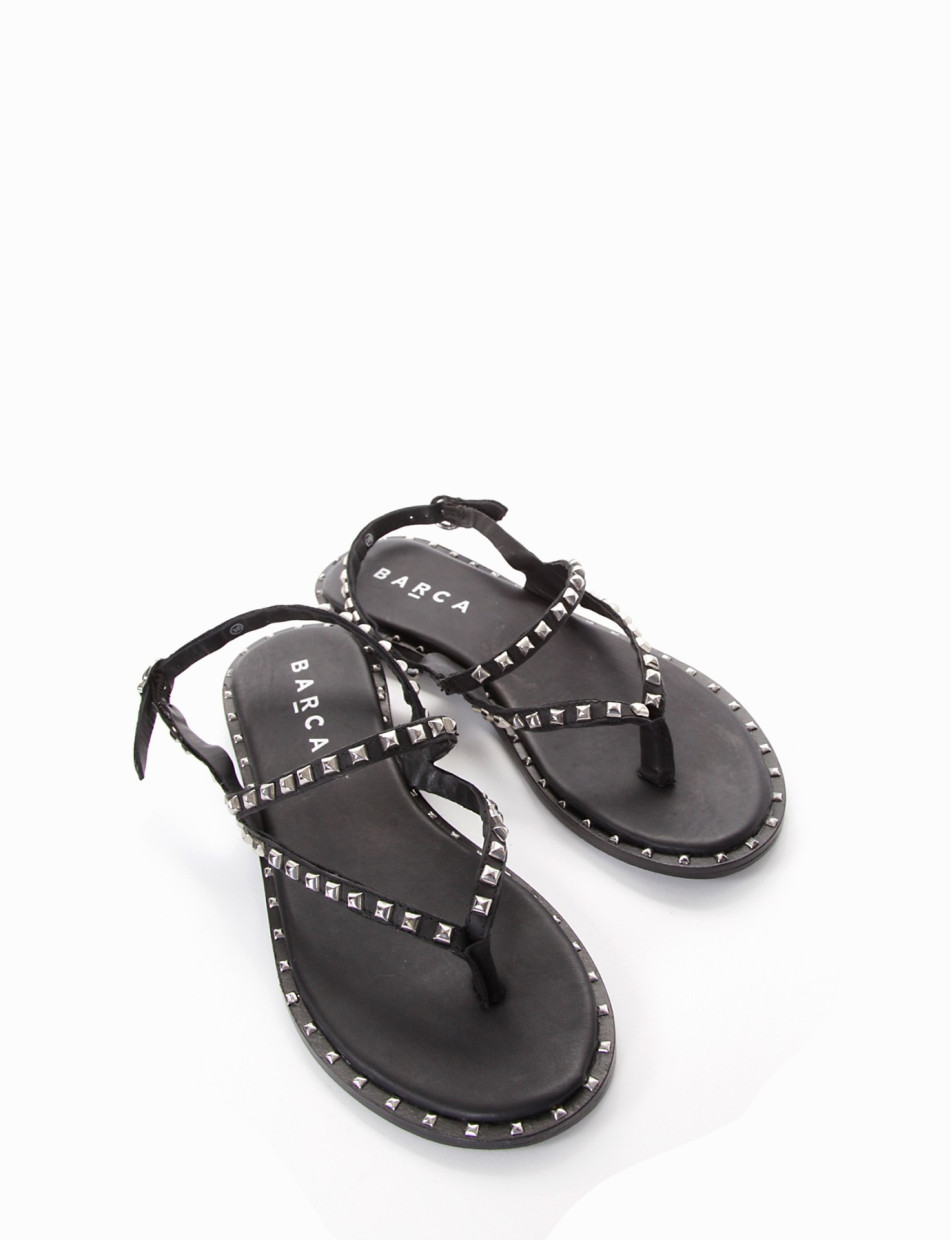 Flip flops heel 1 cm black leather