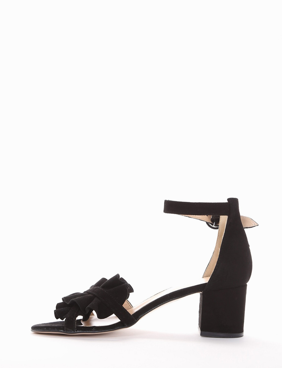 High heel sandals heel 5 cm black chamois