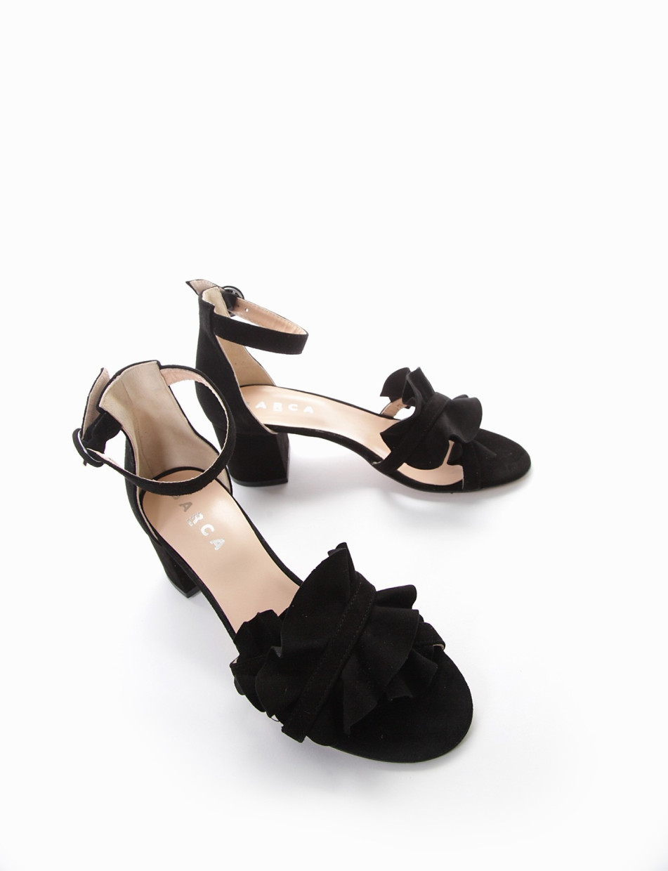 High heel sandals heel 5 cm black chamois