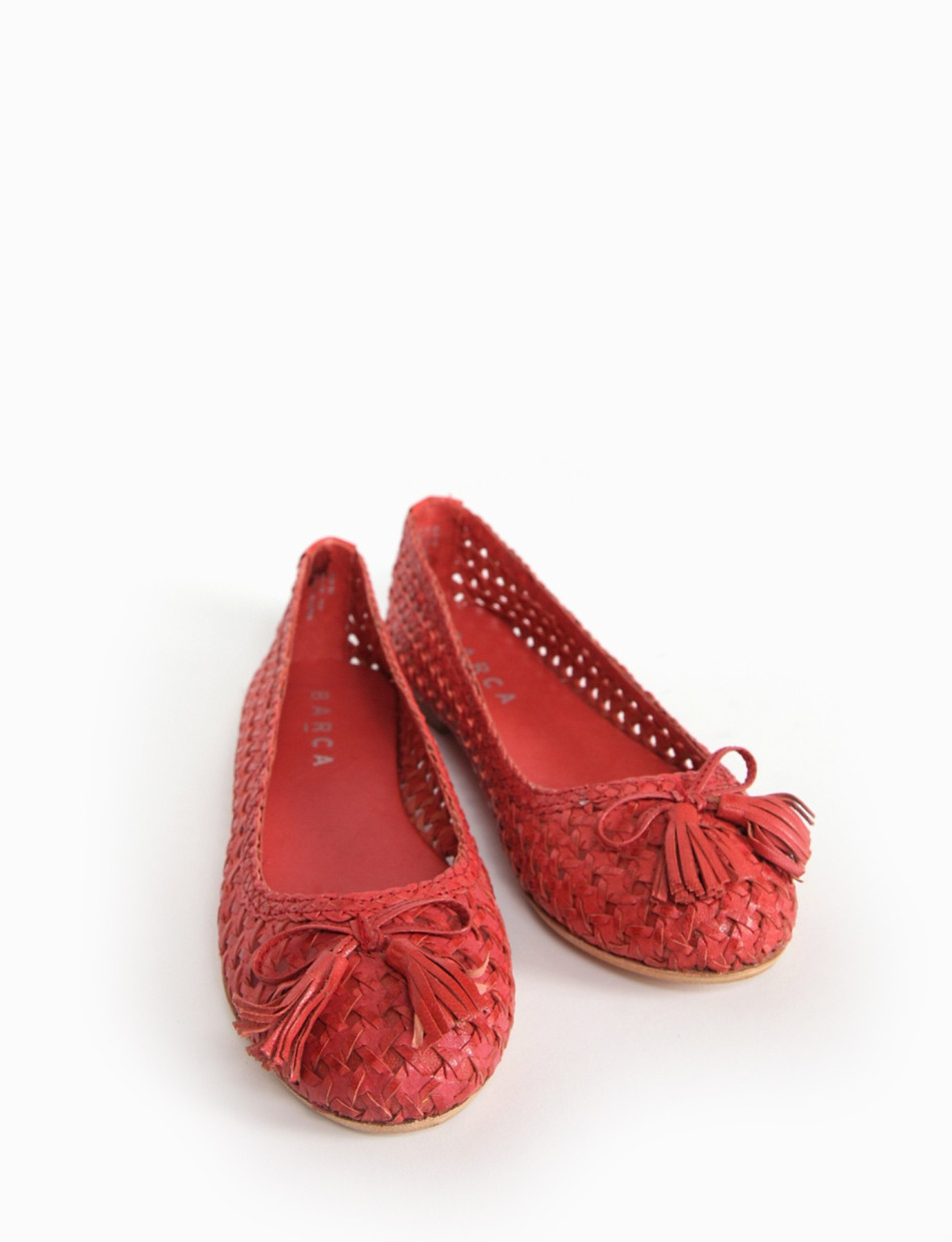 Flat shoes heel 1 cm red leather