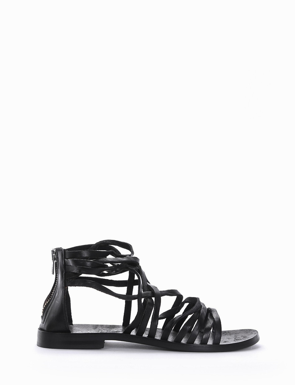 Low heel sandals heel 1 cm black leather