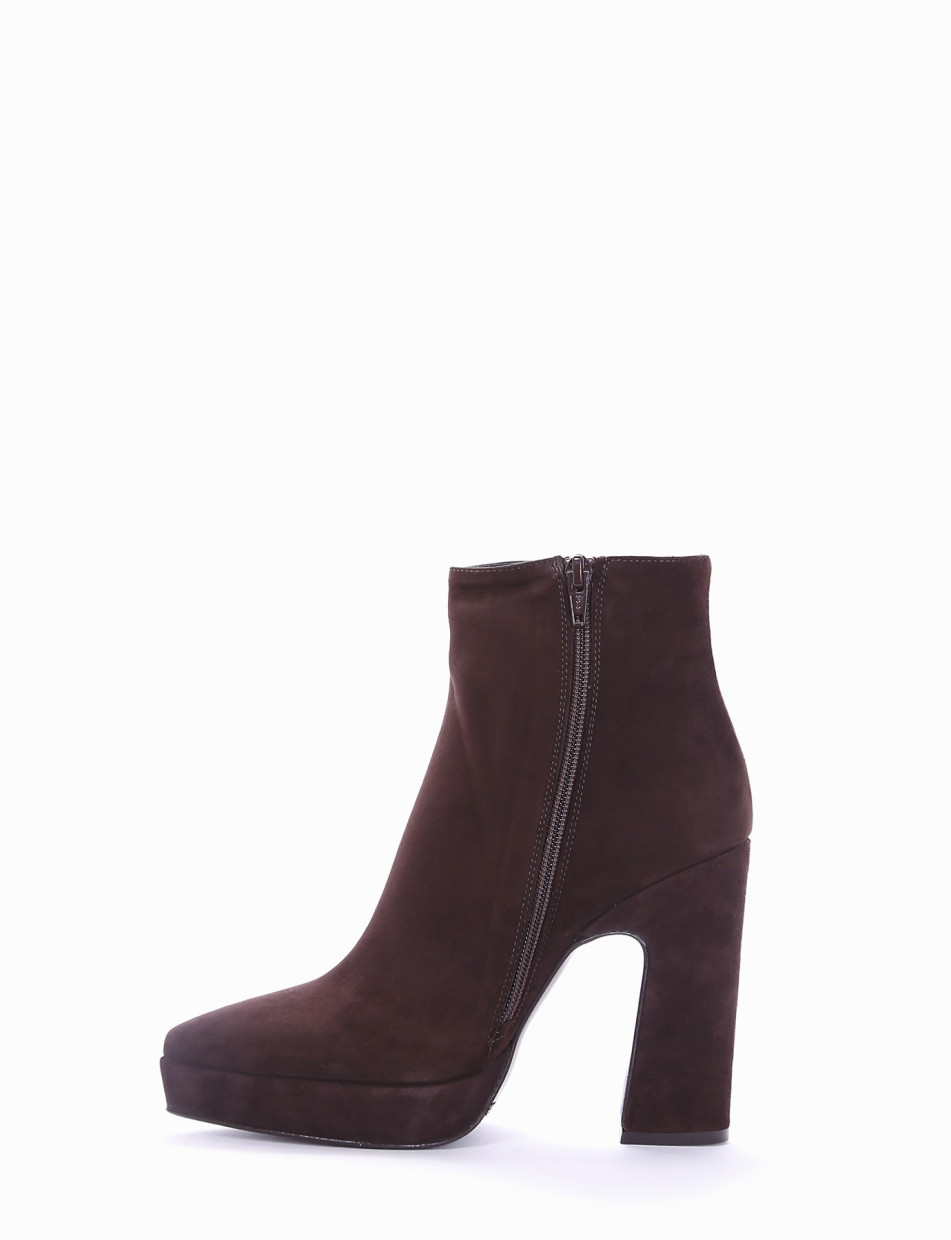 High heel ankle boots heel 10 cm dark brown chamois