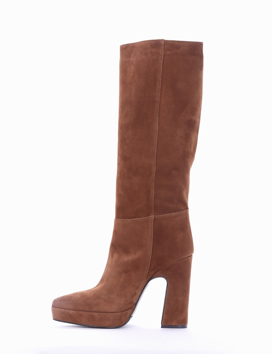 High heel boots heel 10 cm brown chamois