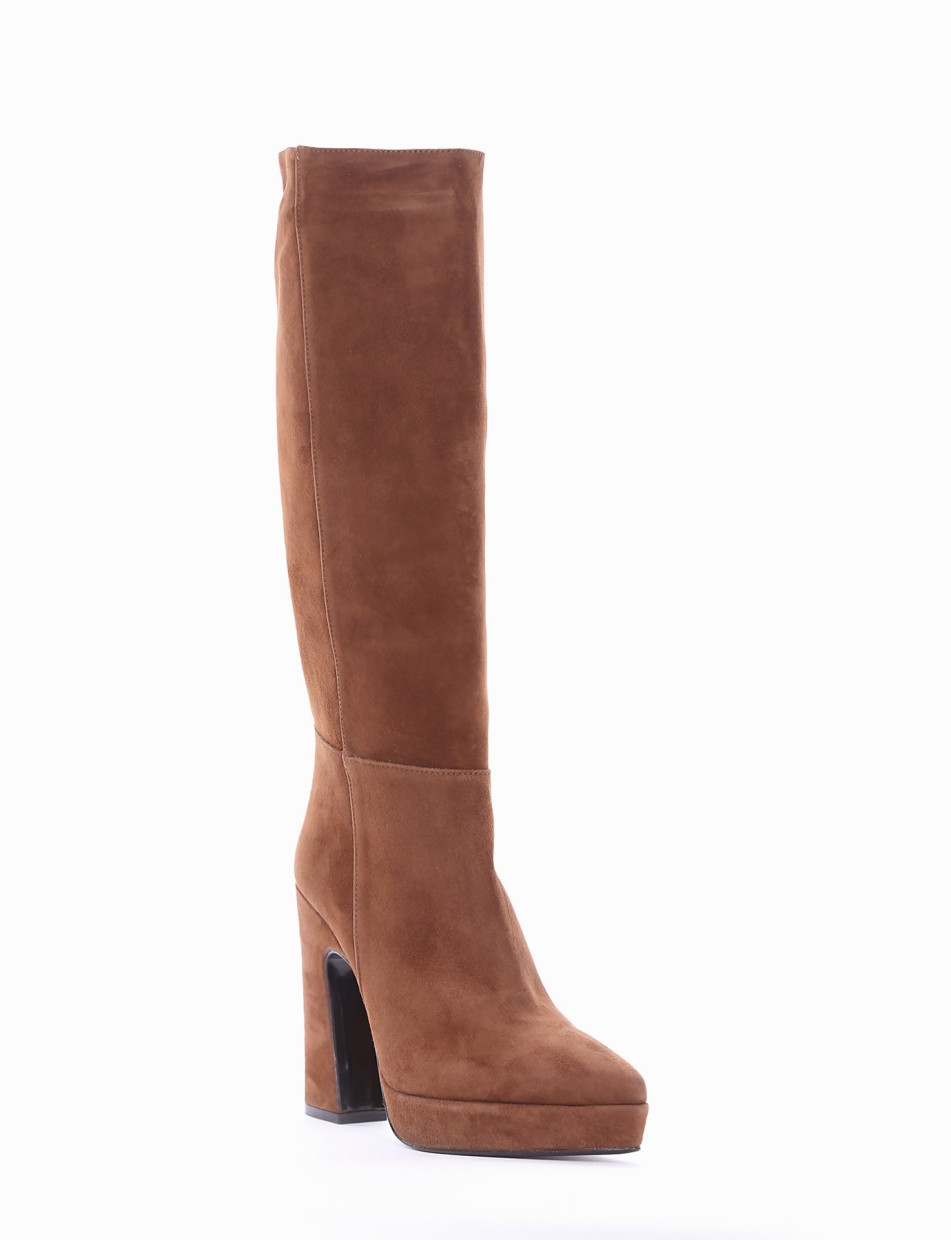 High heel boots heel 10 cm brown chamois