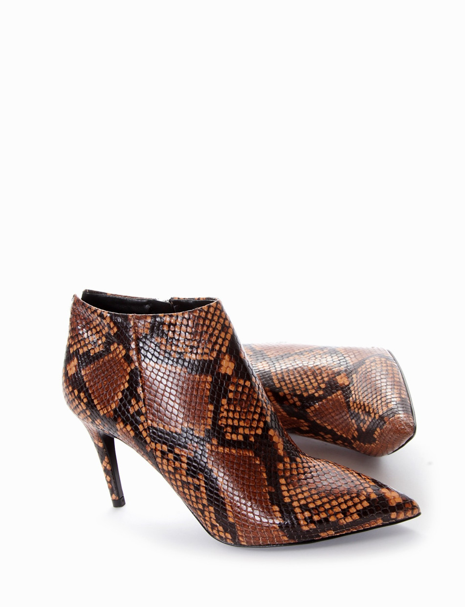 High heel ankle boots heel 8 cm brown python