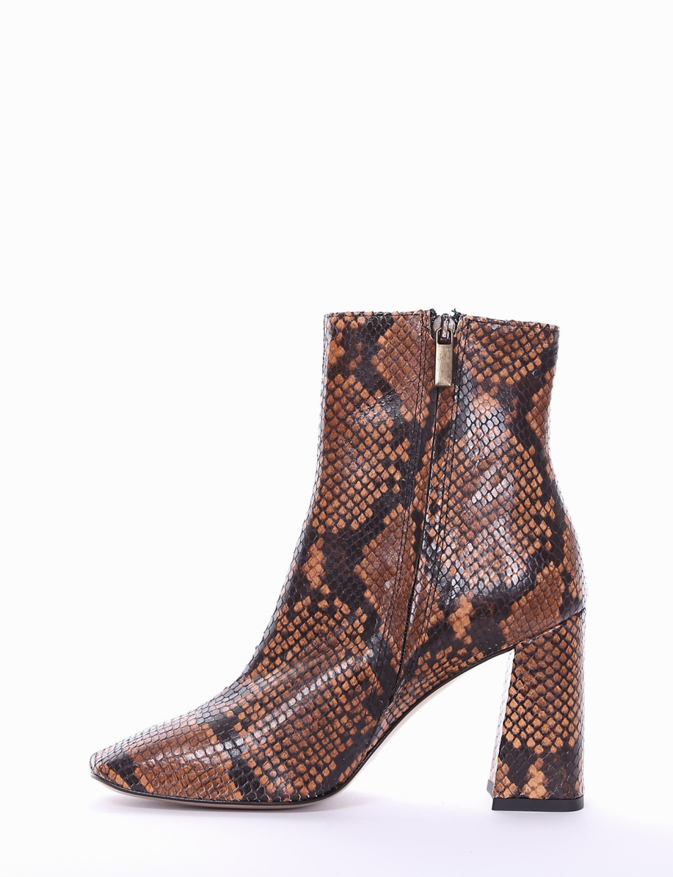 High heel ankle boots heel 9 cm brown python