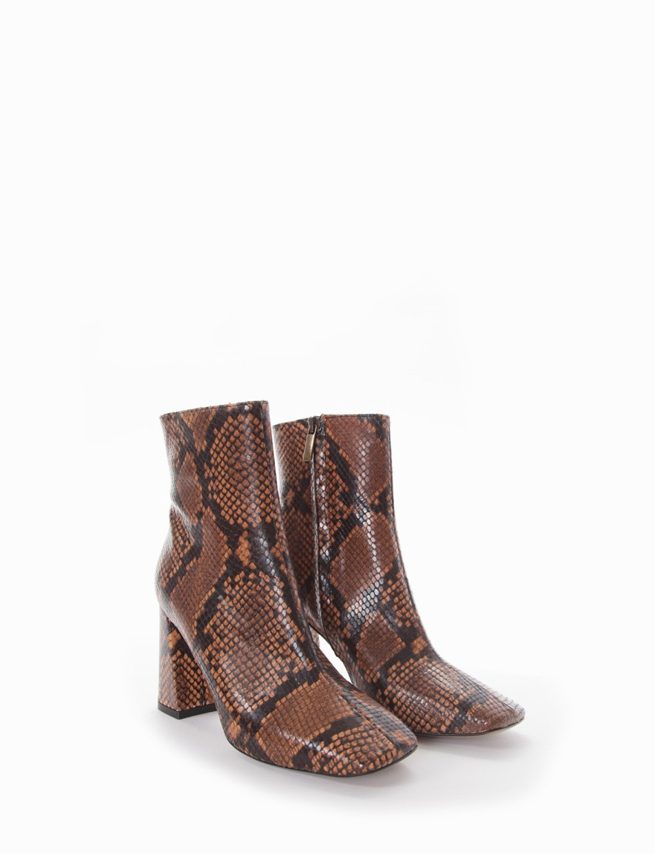 High heel ankle boots heel 9 cm brown python