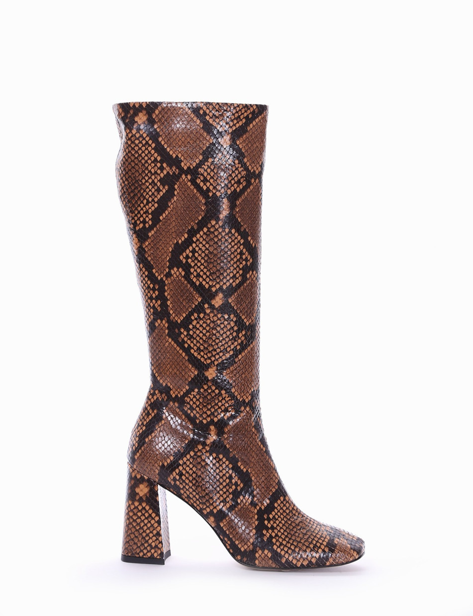 High heel boots heel 9 cm brown python