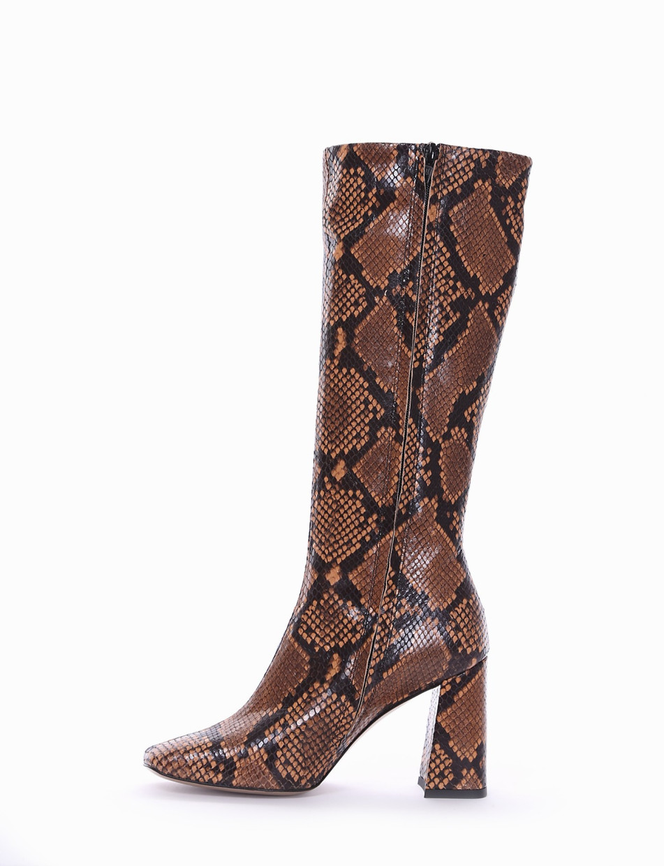 High heel boots heel 9 cm brown python