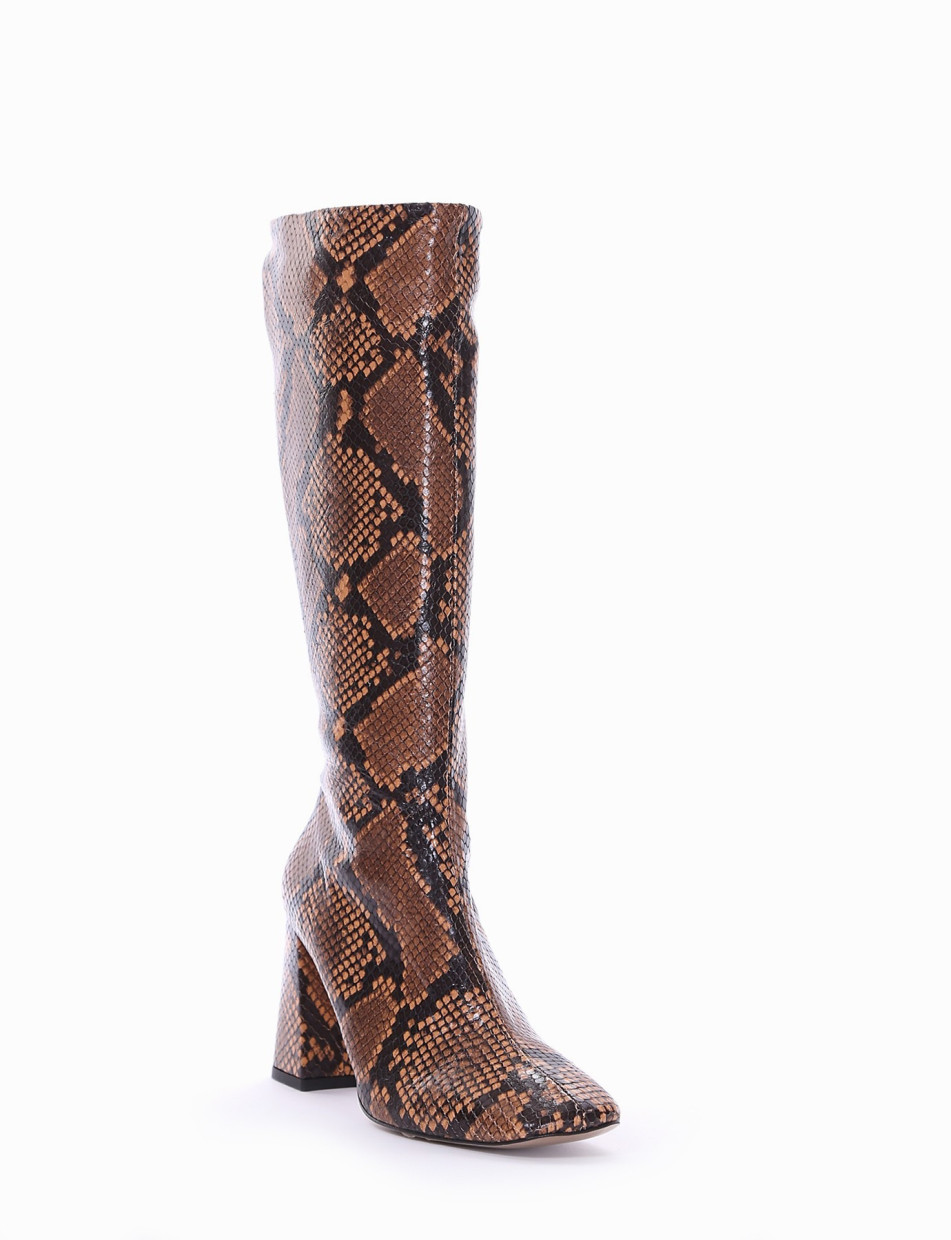 High heel boots heel 9 cm brown python