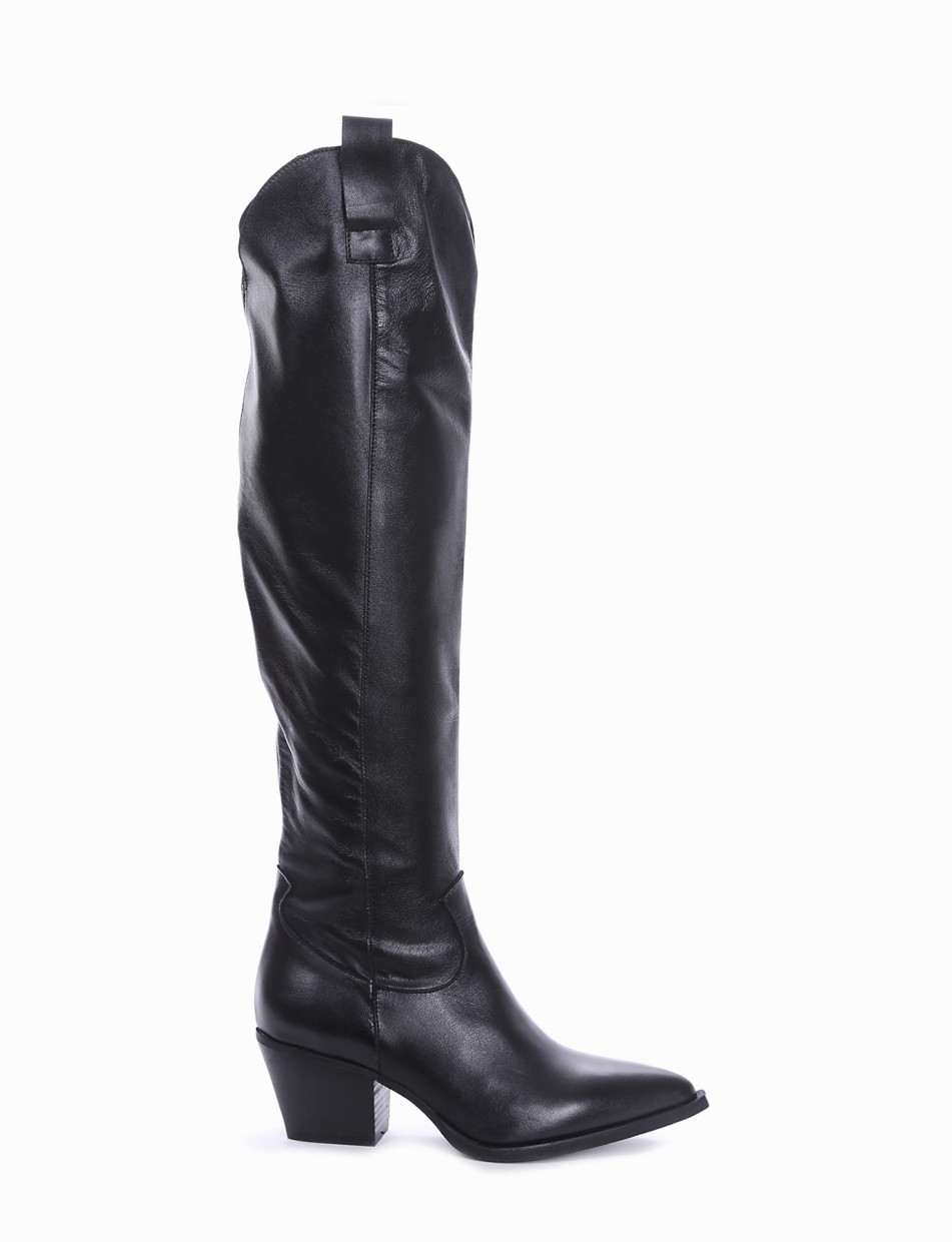 High heel boots heel 5 cm black leather