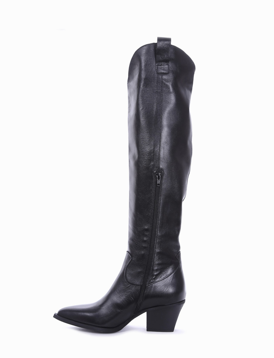 High heel boots heel 5 cm black leather