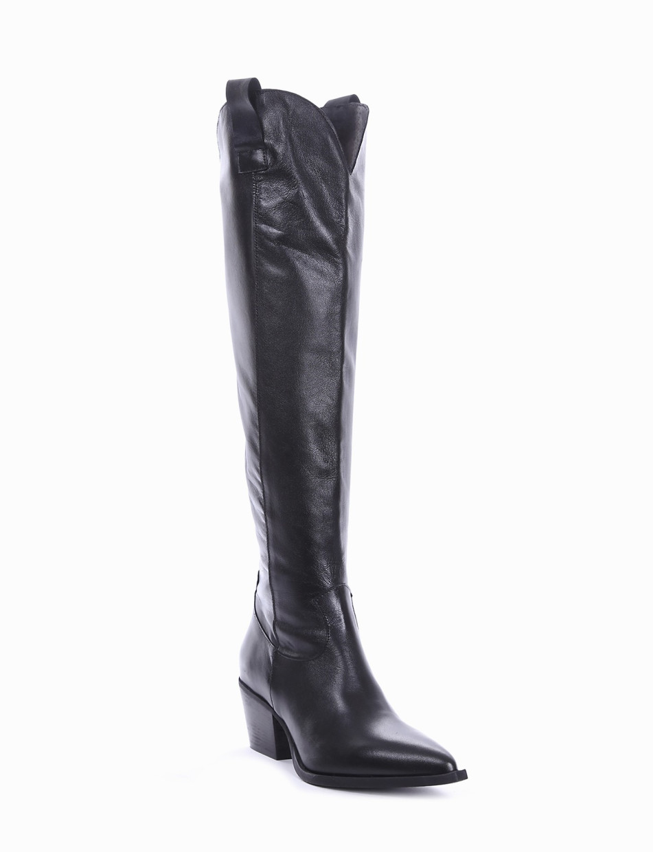 High heel boots heel 5 cm black leather