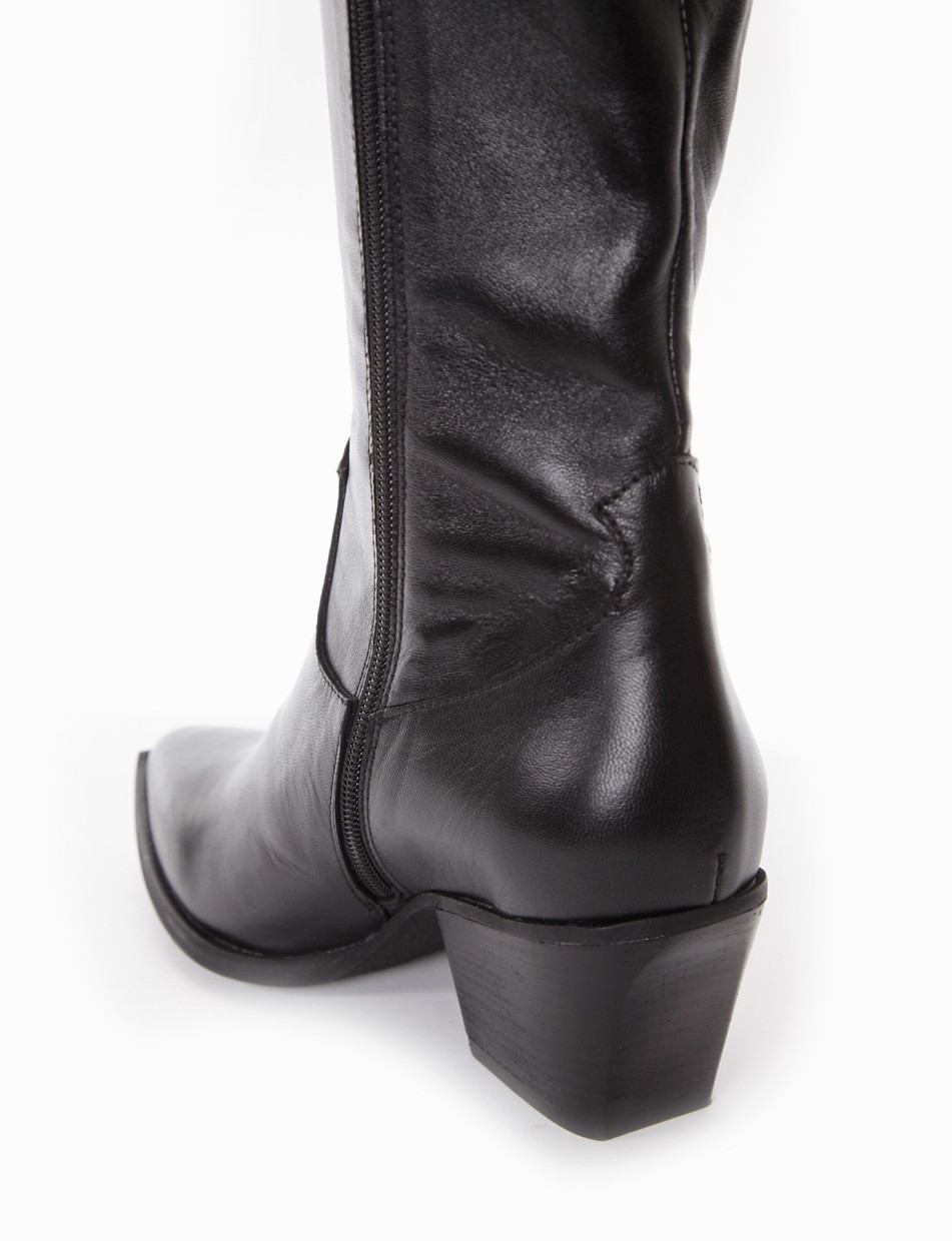 High heel boots heel 5 cm black leather