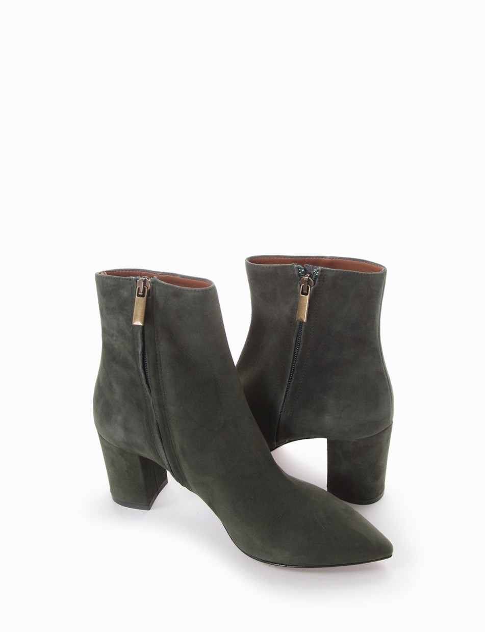 High heel ankle boots heel 8 cm green chamois