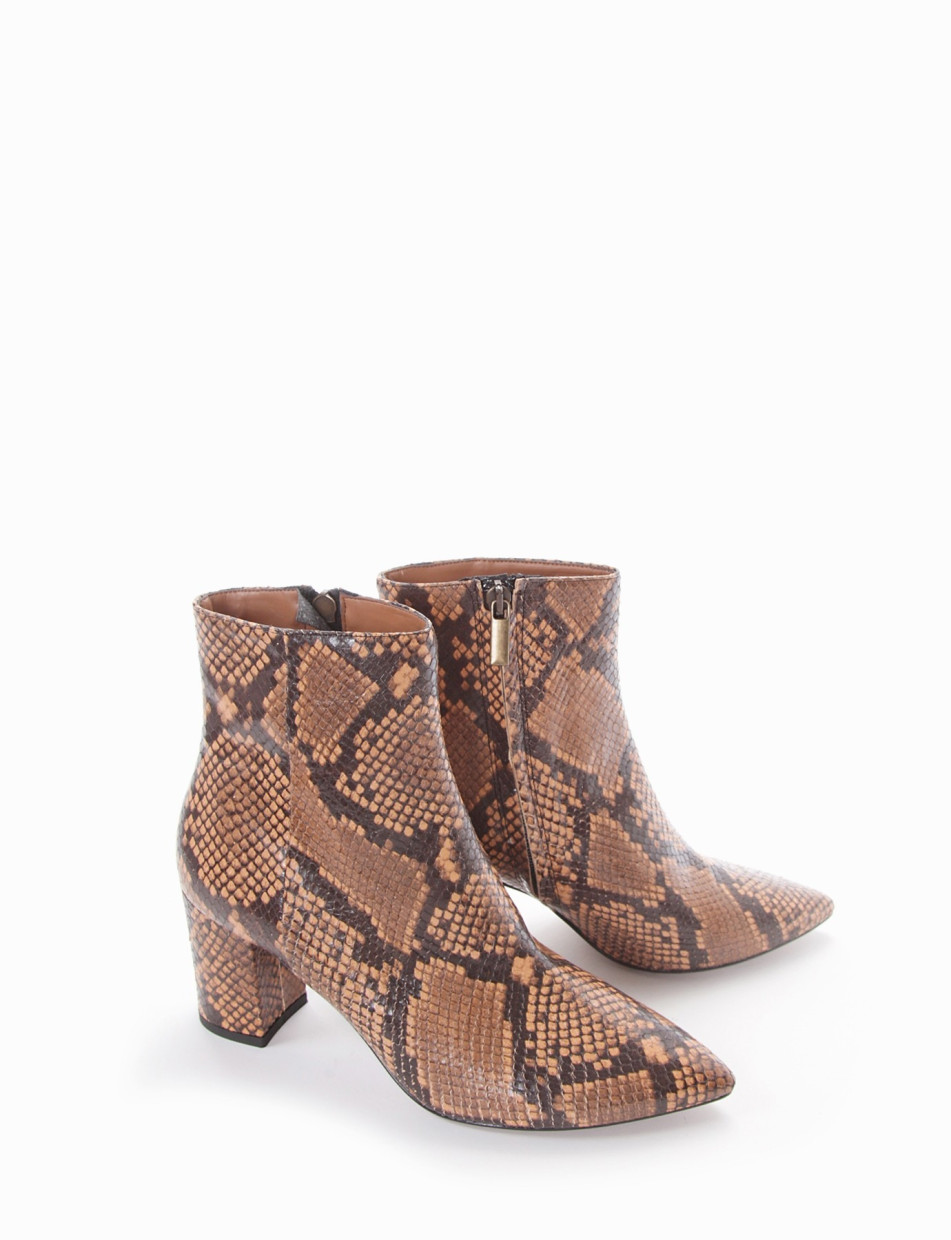 High heel ankle boots heel 8 cm brown python