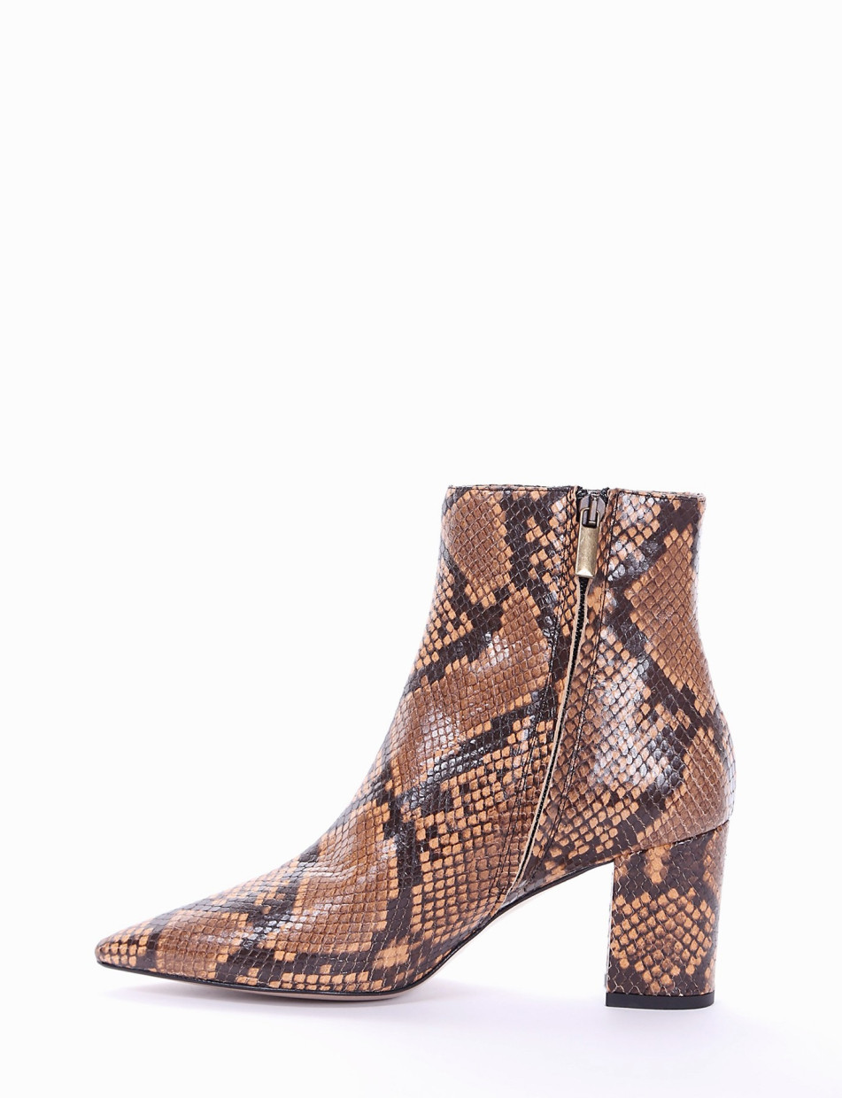 High heel ankle boots heel 8 cm brown python