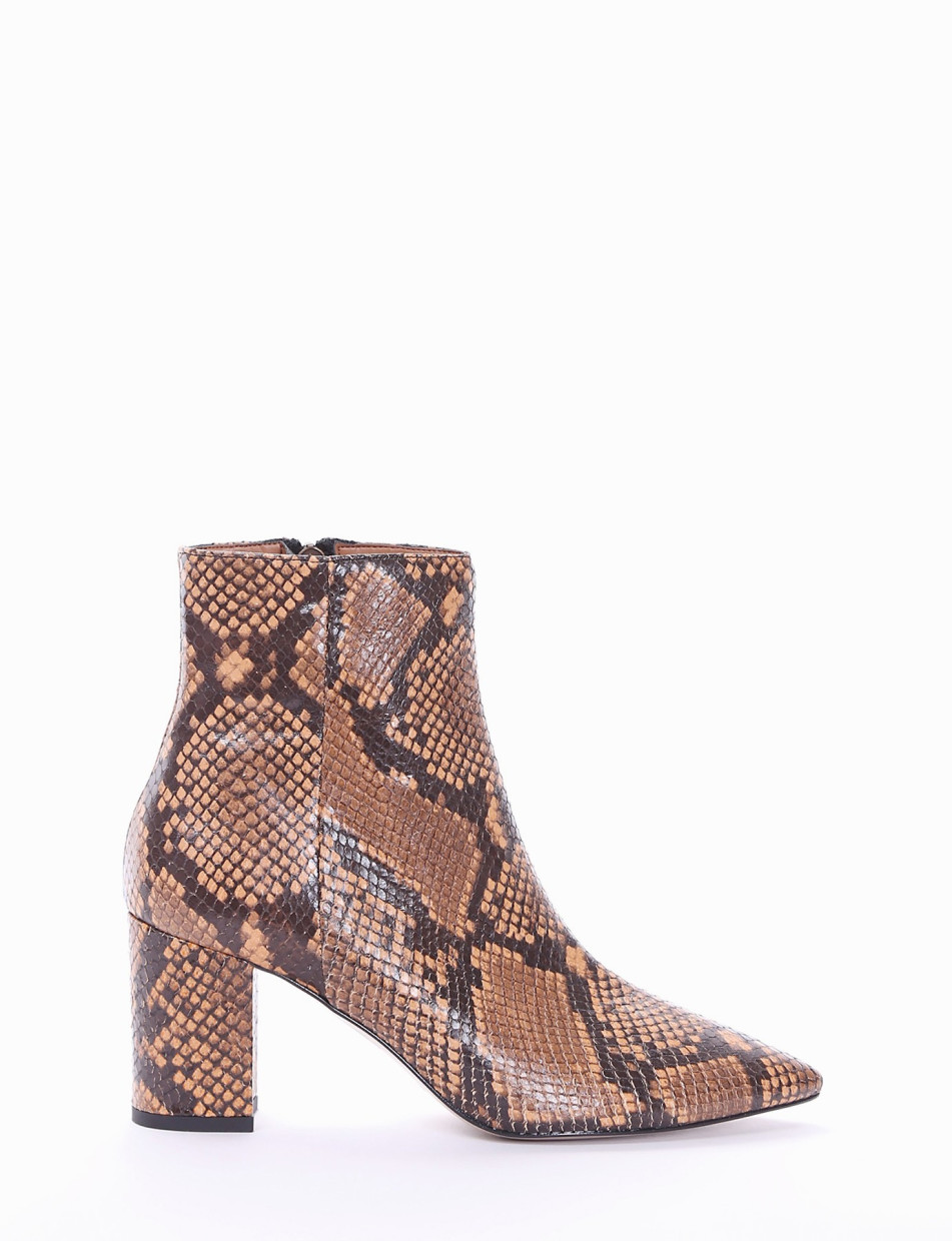 High heel ankle boots heel 8 cm brown python
