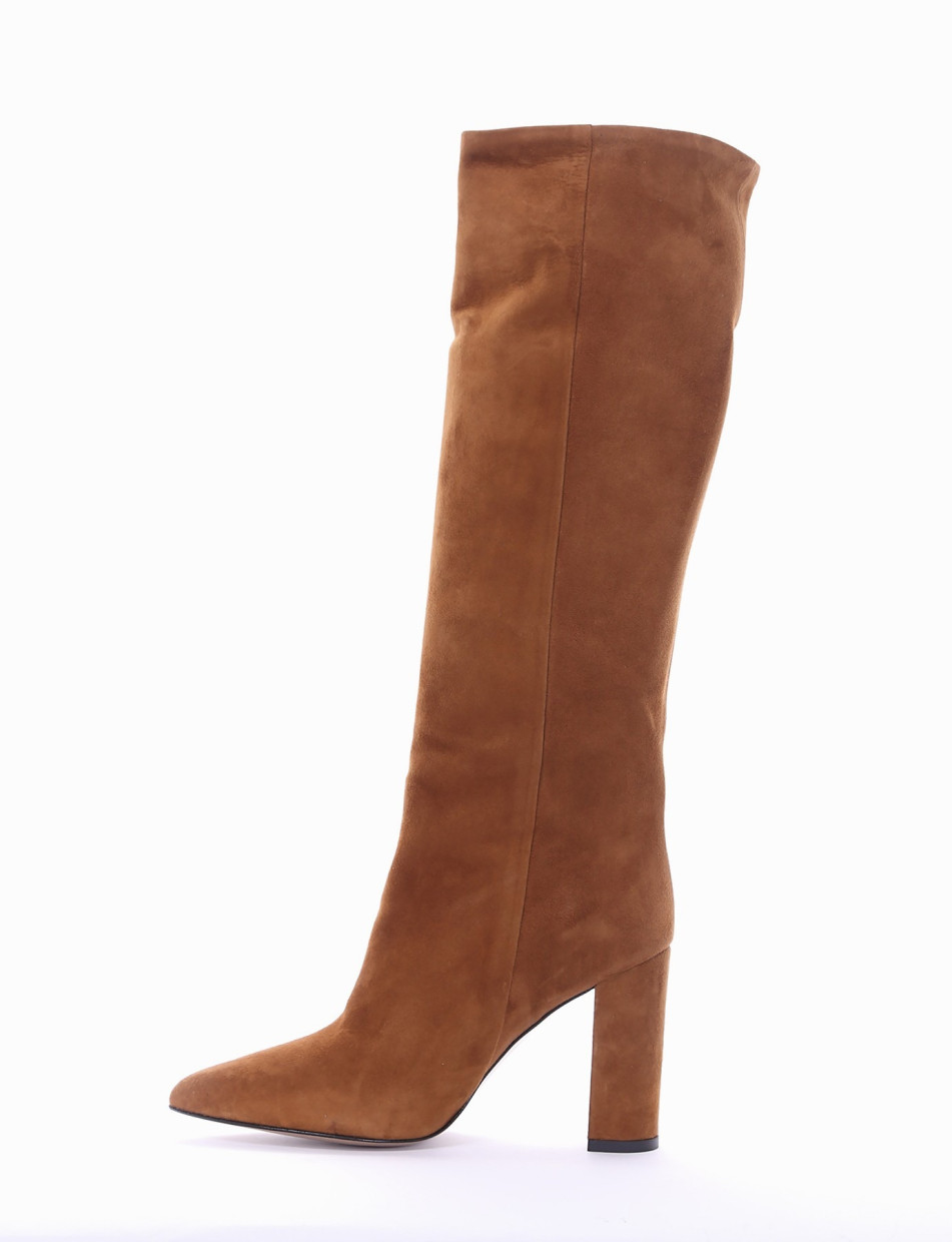 High heel boots heel 10 cm brown chamois