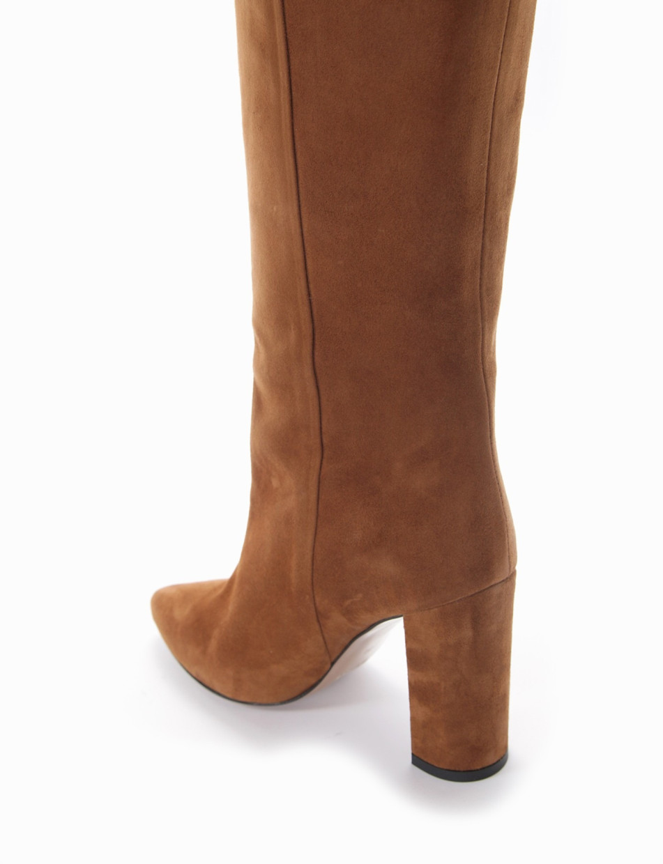 High heel boots heel 10 cm brown chamois