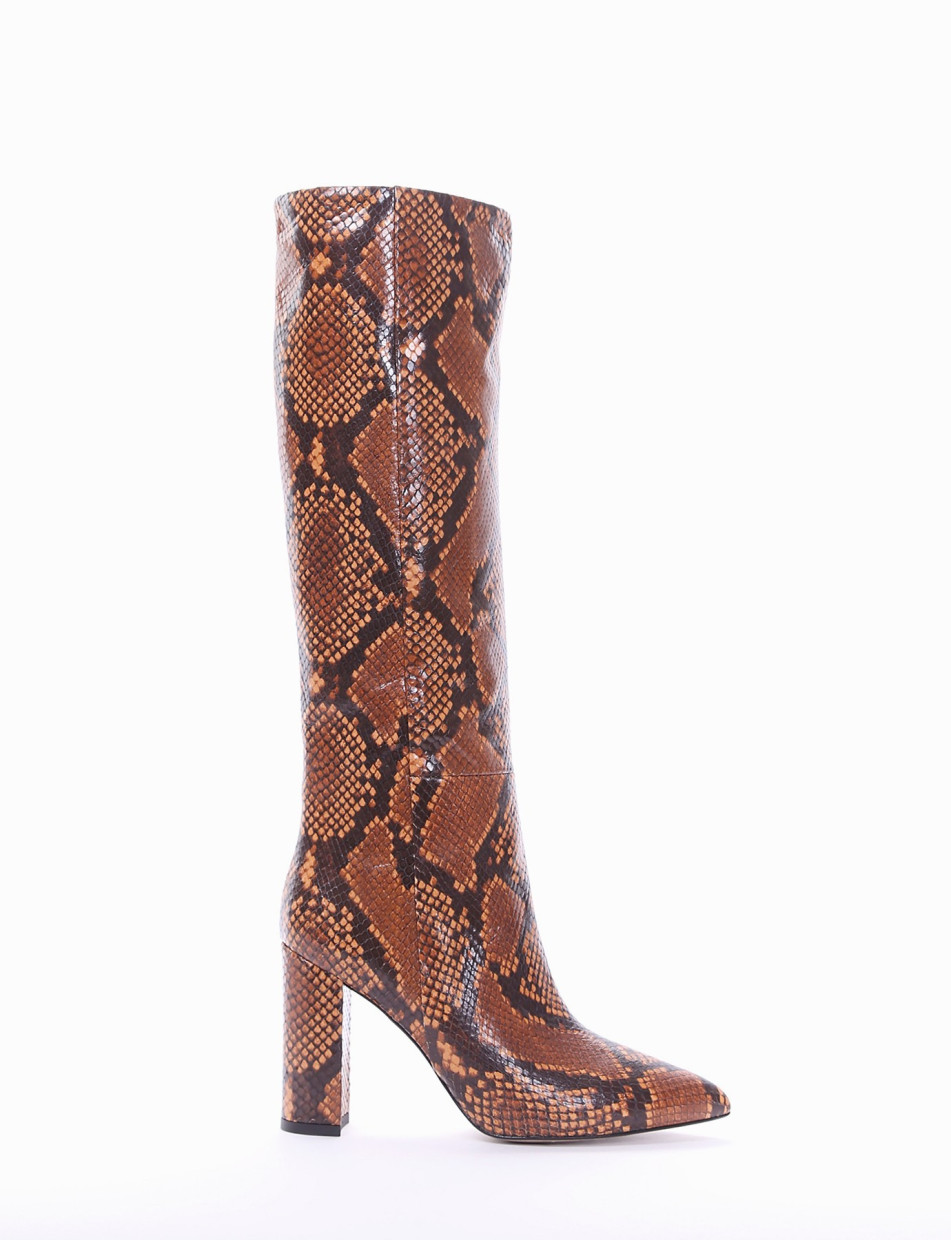 High heel boots heel 10 cm brown python