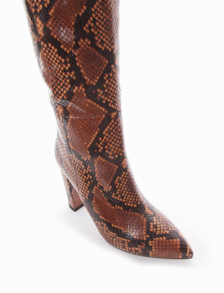 High heel boots heel 10 cm brown python
