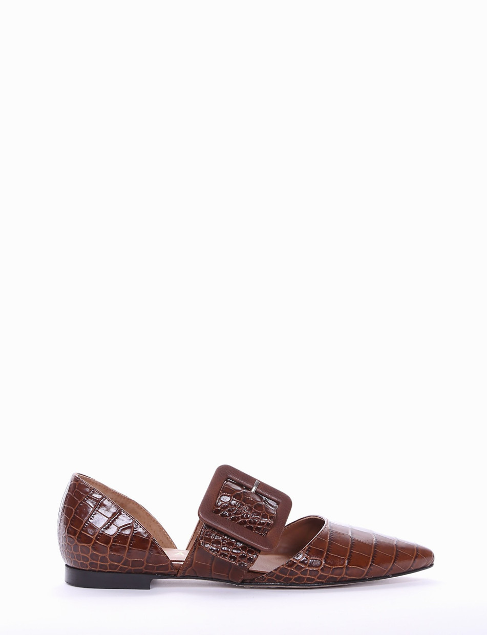 Flat shoes heel 1 cm dark brown coconut