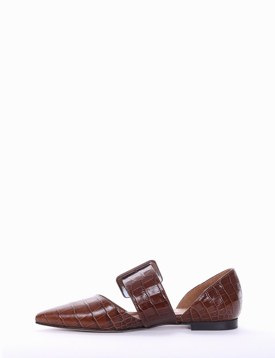 Flat shoes heel 1 cm dark brown coconut