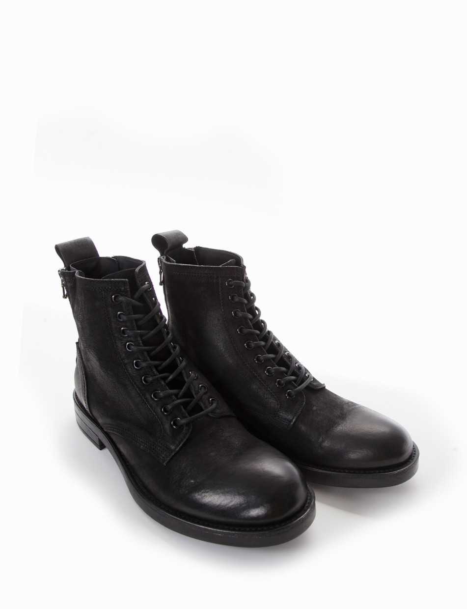 Combat boots heel 2 cm black leather