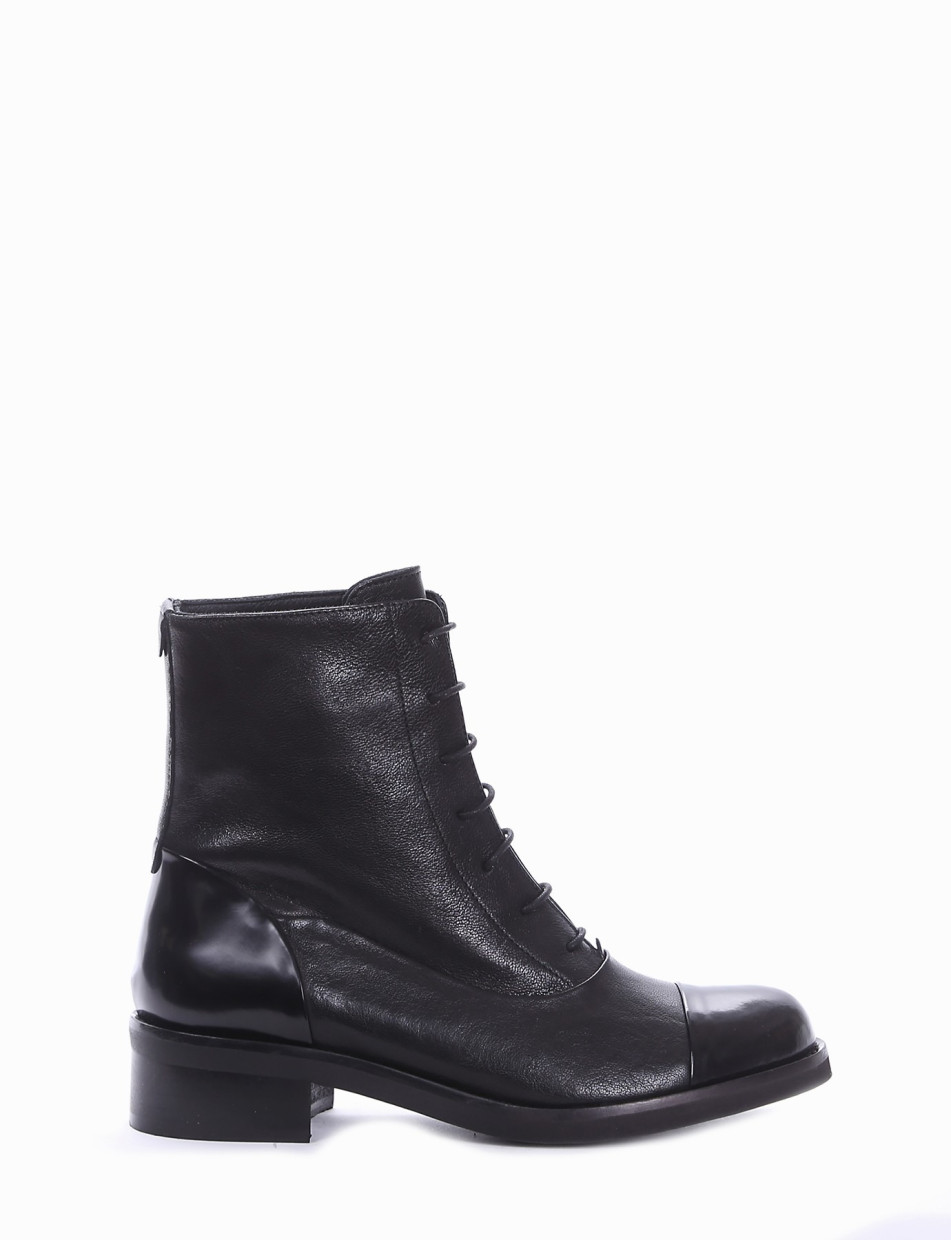 Combat boots heel 3 cm black leather