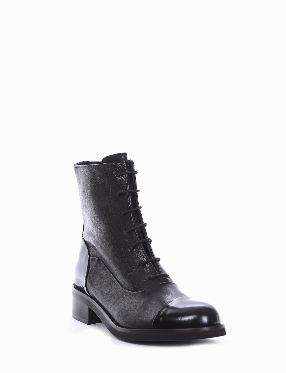 Combat boots heel 3 cm black leather