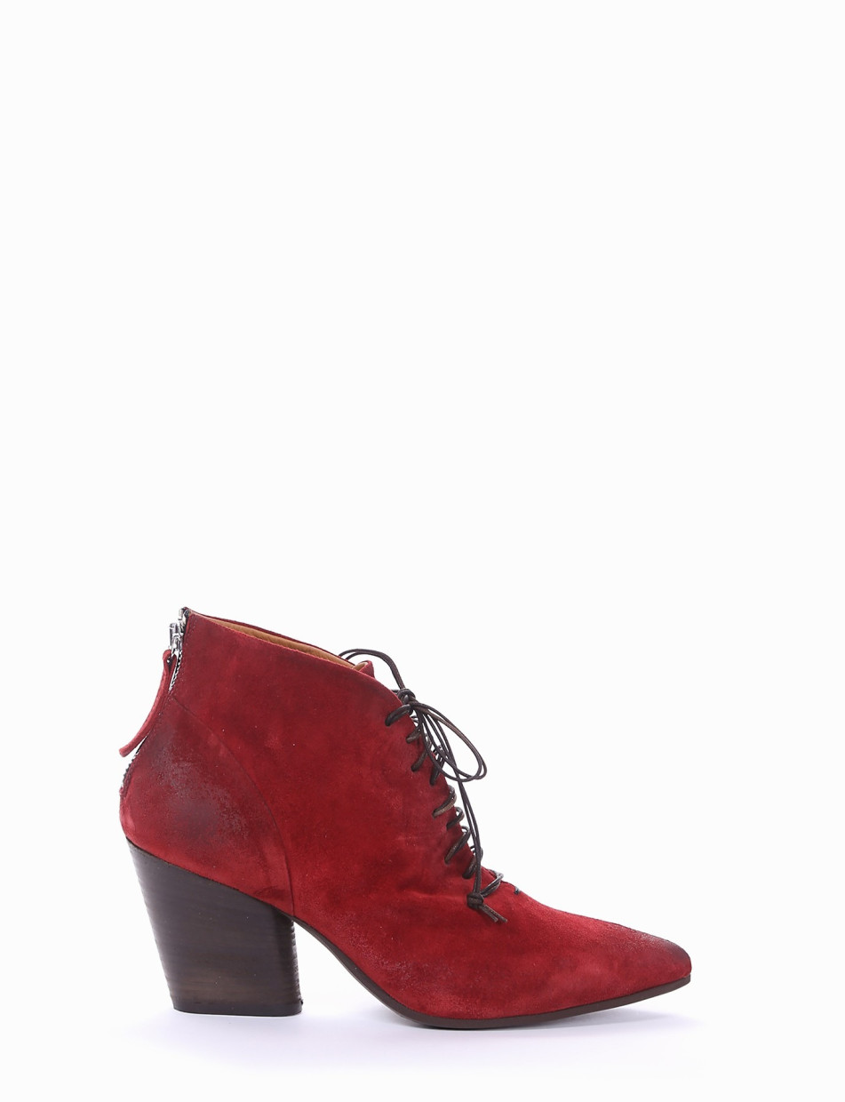 High heel ankle boots heel 7 cm red chamois