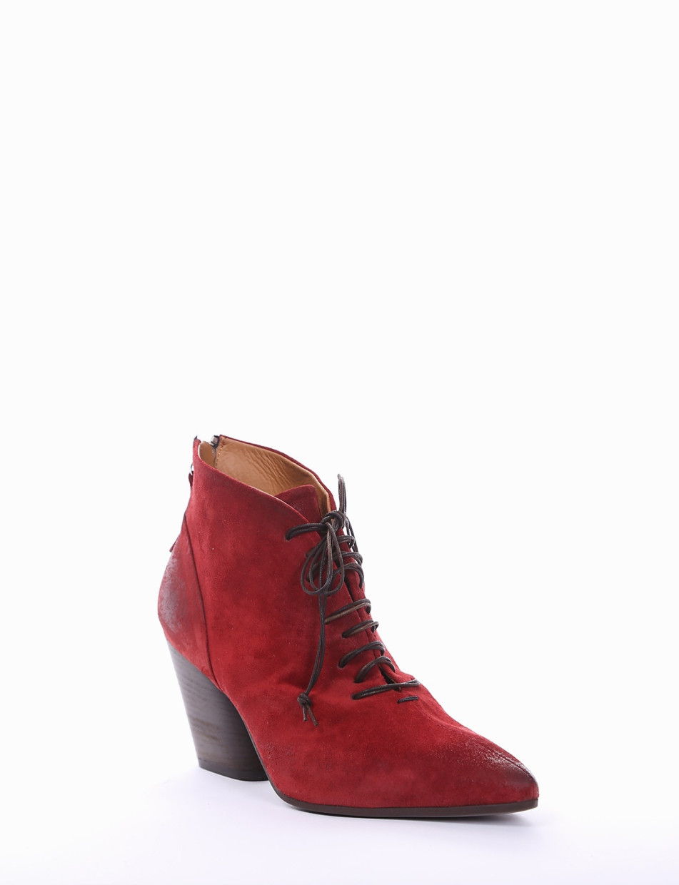 High heel ankle boots heel 7 cm red chamois