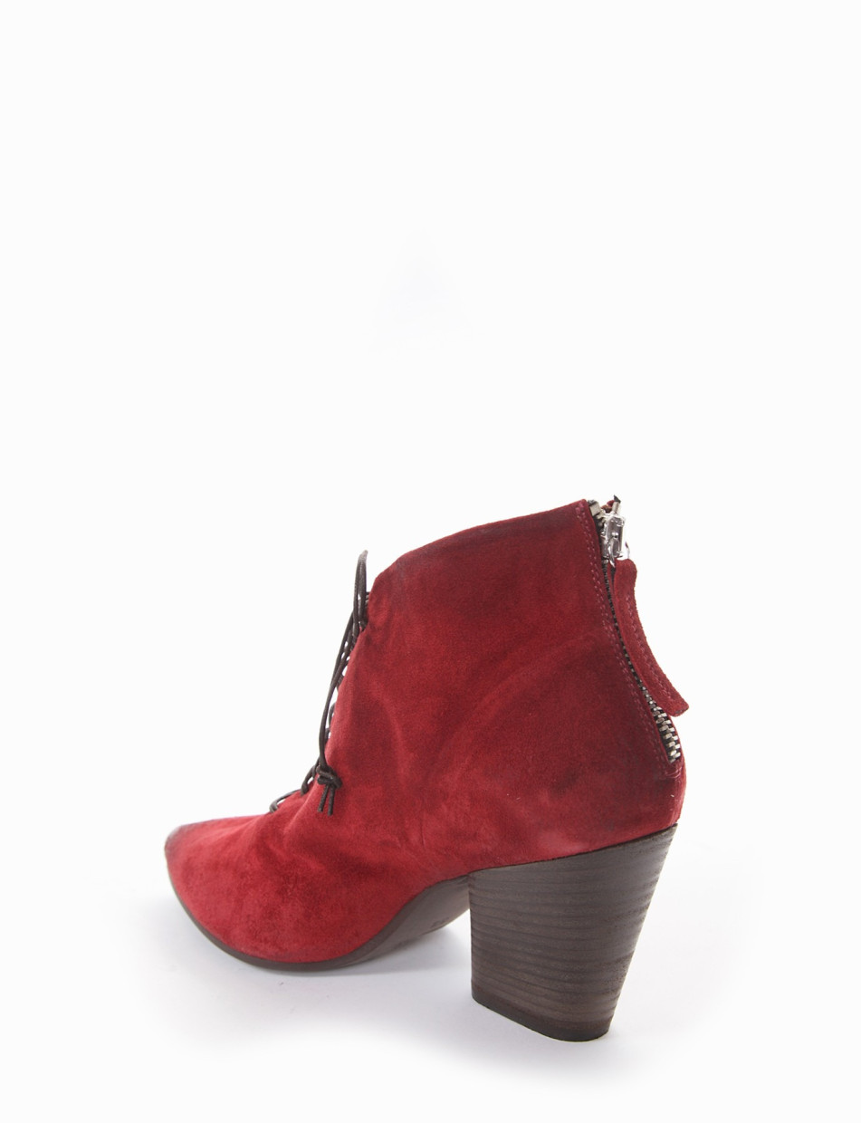 High heel ankle boots heel 7 cm red chamois