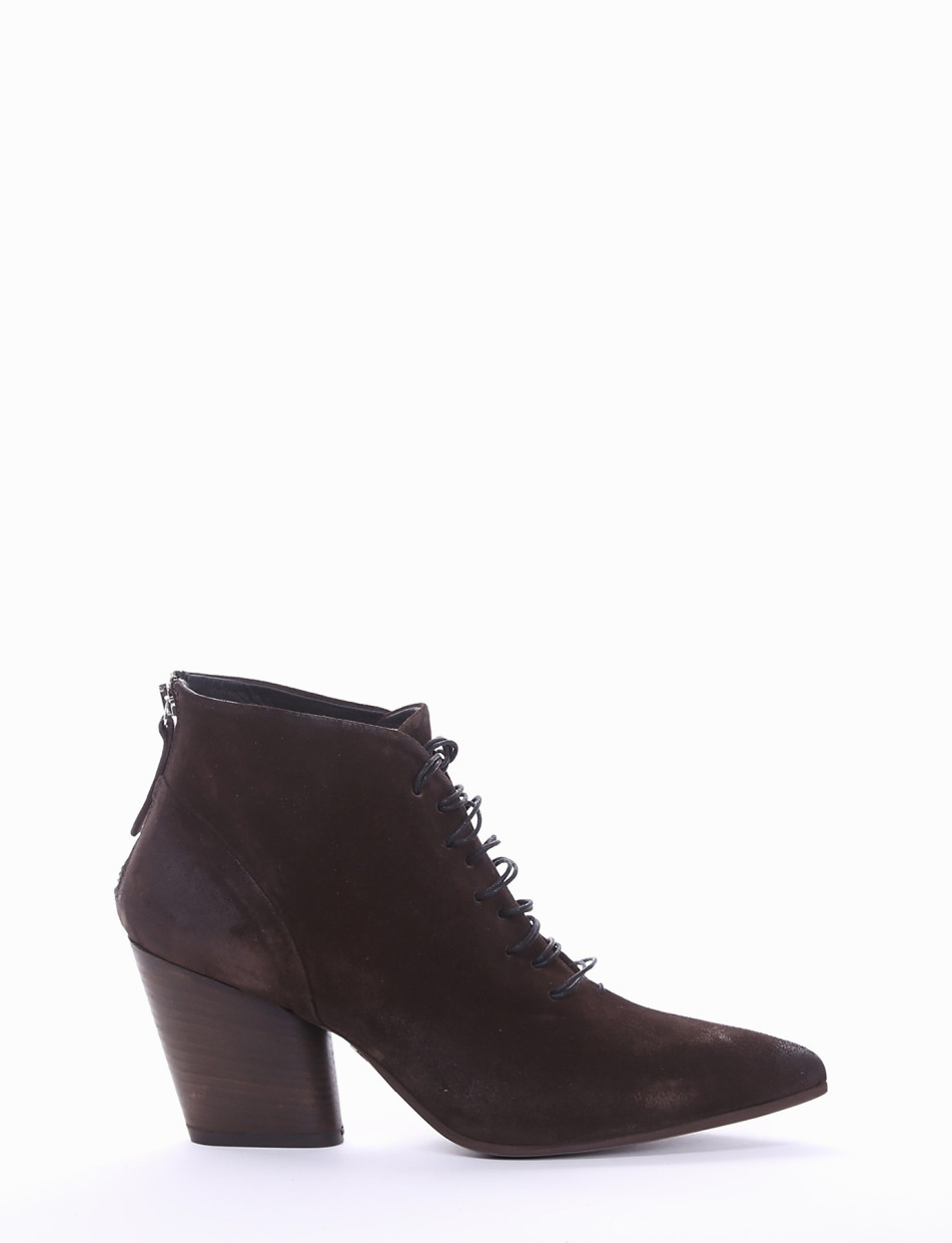 High heel ankle boots heel 7 cm dark brown chamois