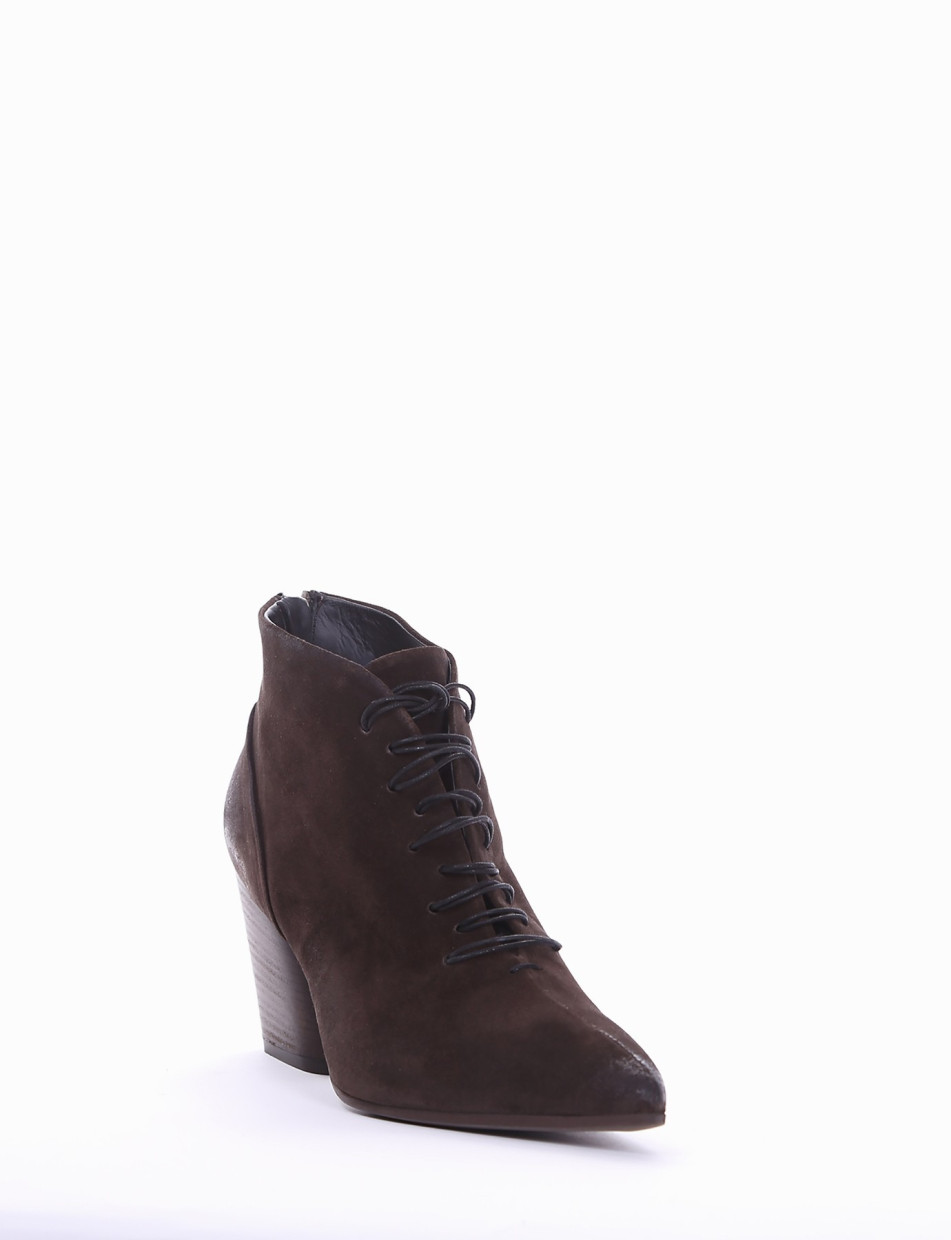High heel ankle boots heel 7 cm dark brown chamois