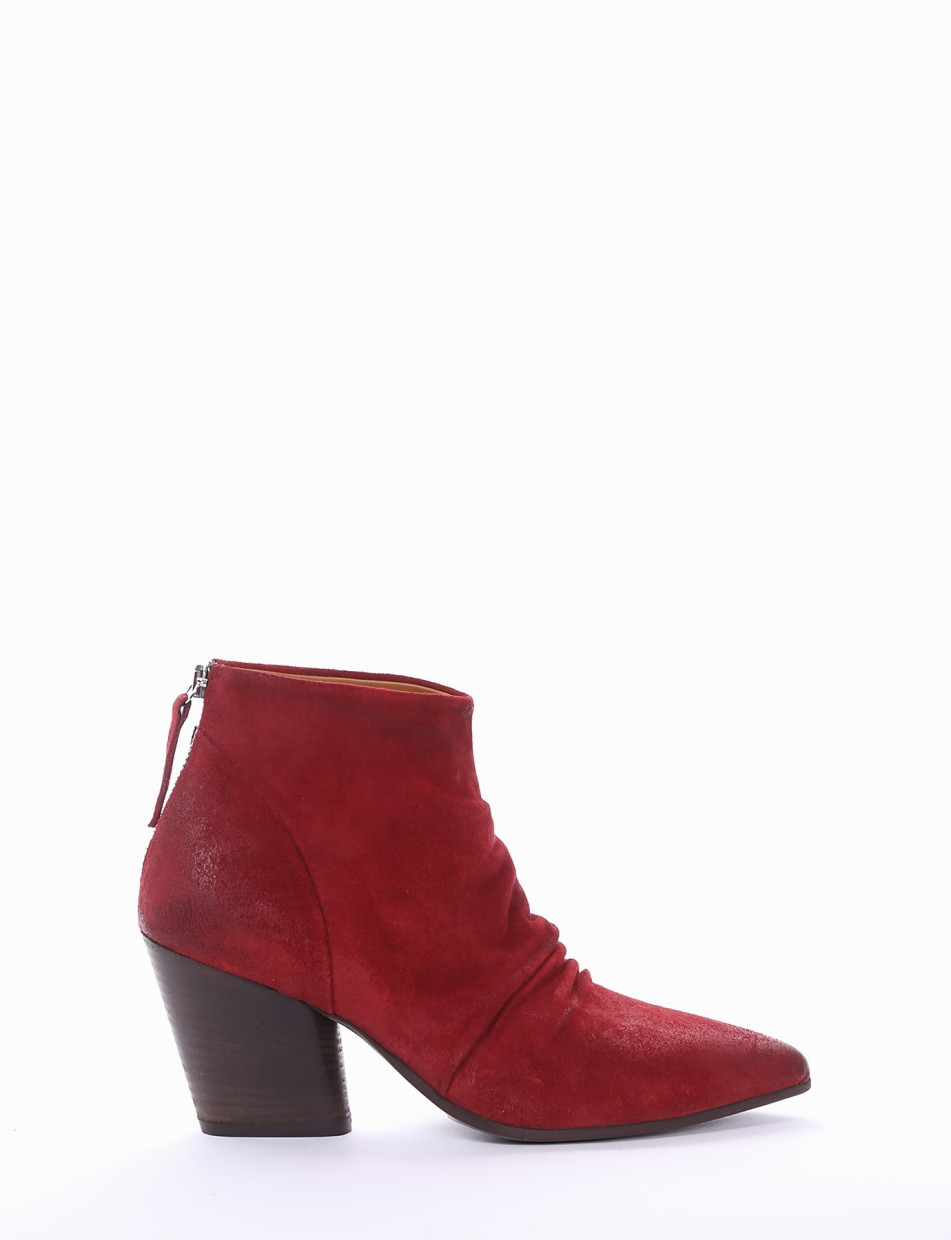 High heel ankle boots heel 7 cm red chamois