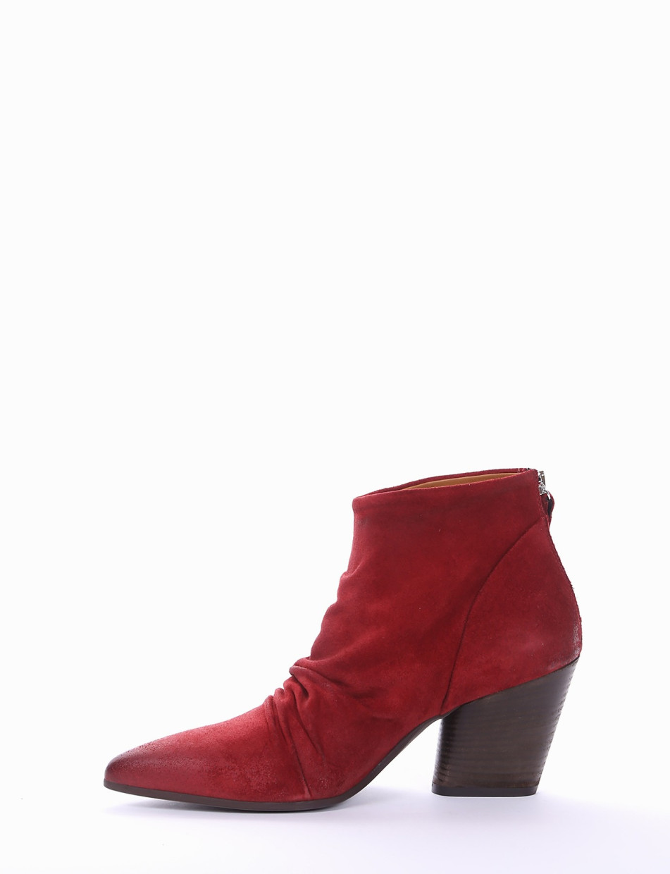 High heel ankle boots heel 7 cm red chamois